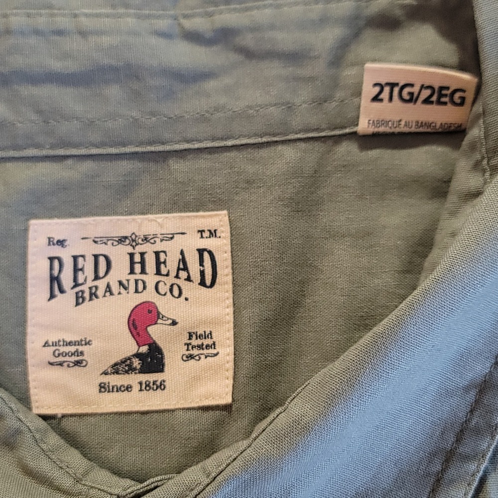 Red Head Button Down Shirt Mens 2XL Olive Green Short Sleeve Dual Pocket Cotton - Picture 3 of 8